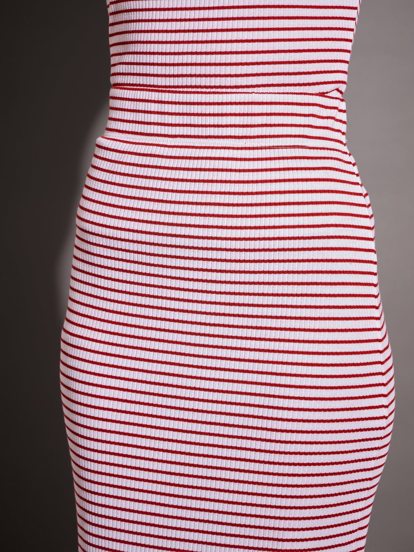 Red & White Striped Rib Pencil Skirt