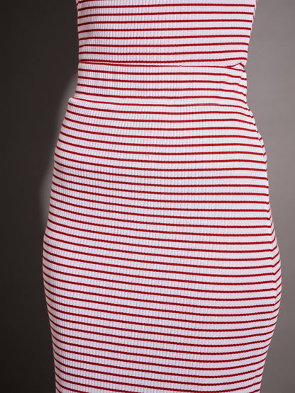 Red & White Striped Rib Pencil Skirt