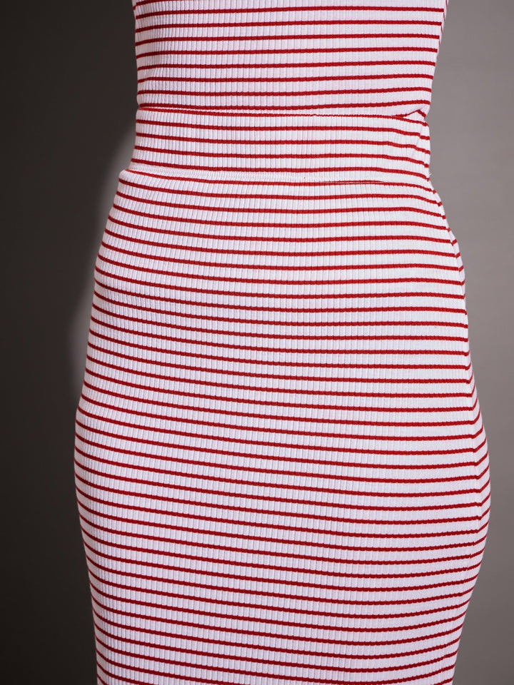 Red &amp; White Striped Rib Pencil Skirt