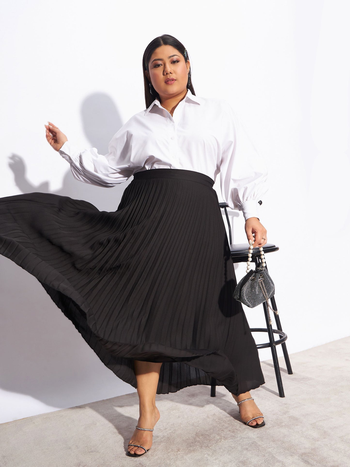 Black Accordion Pleated Skirt
