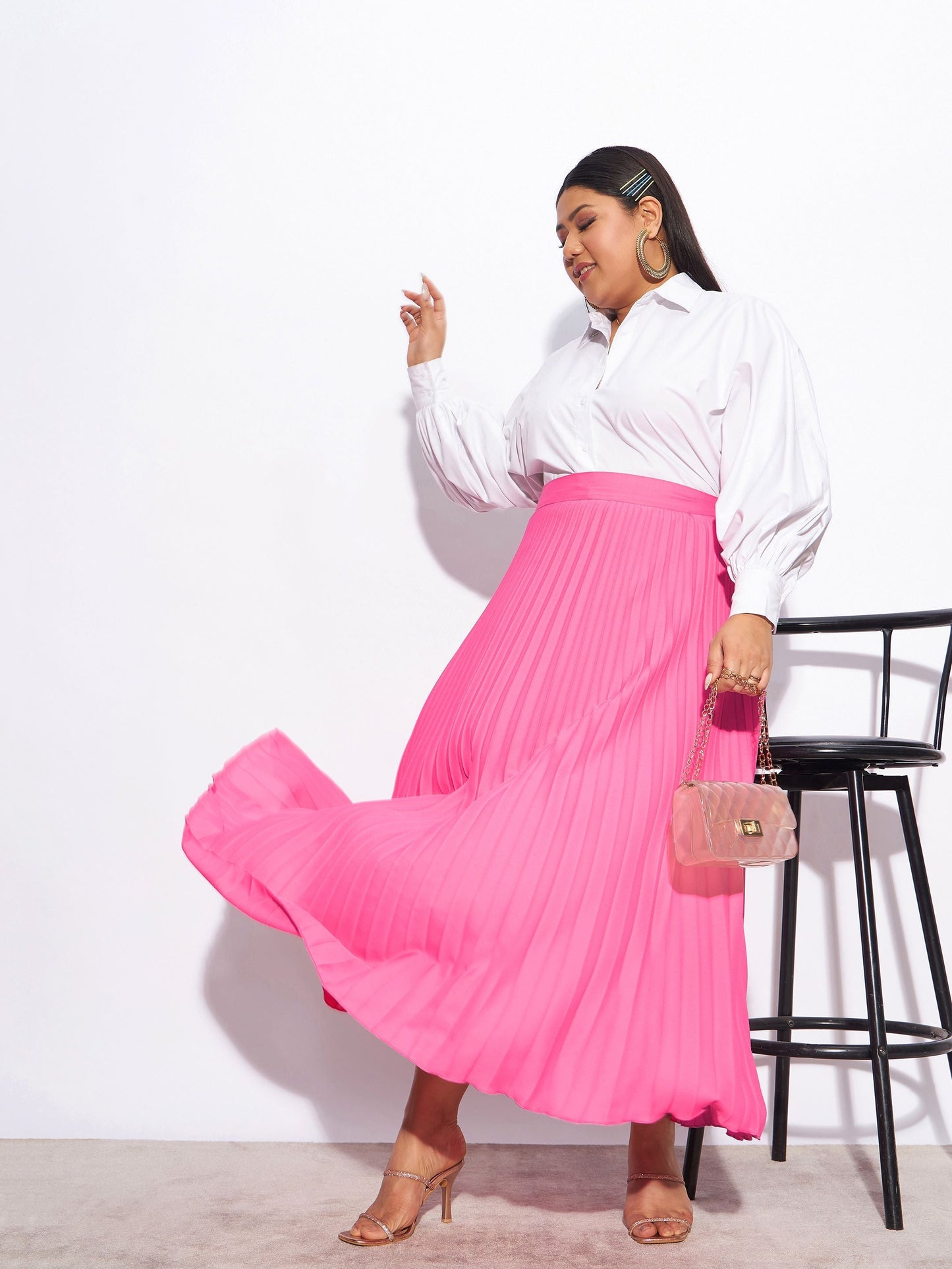 Pink Accordion Pleated Skirt