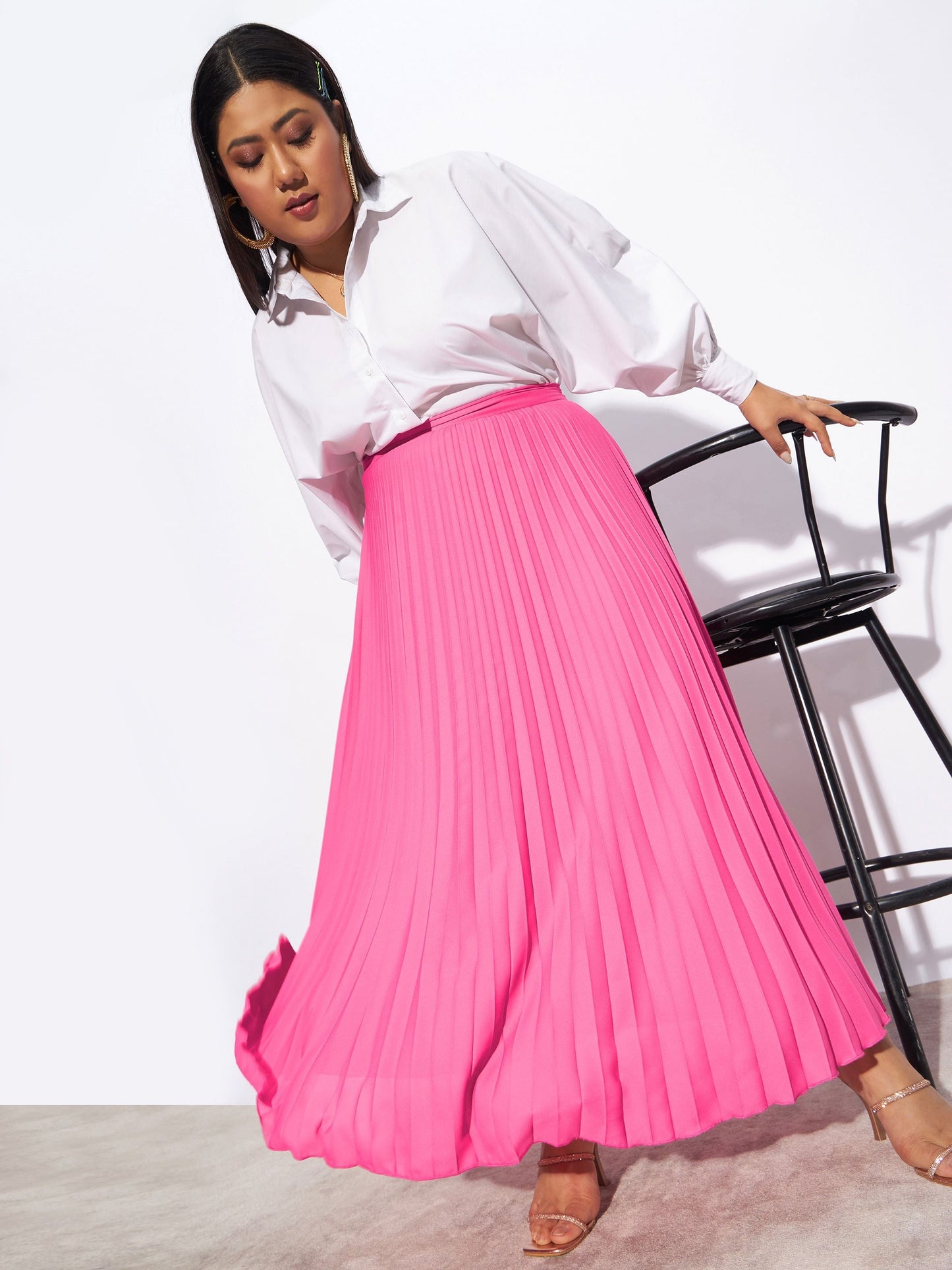 Pink Accordion Pleated Skirt