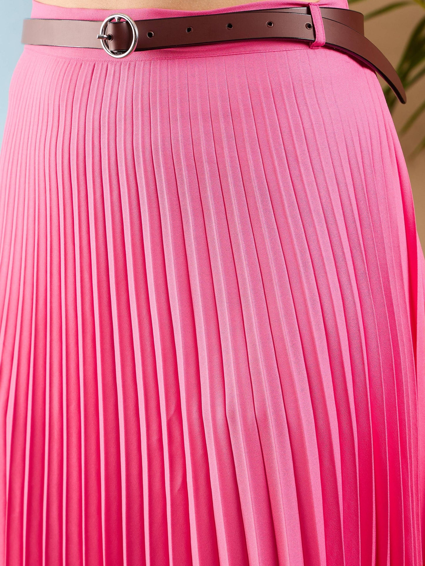 Pink Accordion Pleated Midi Skirt