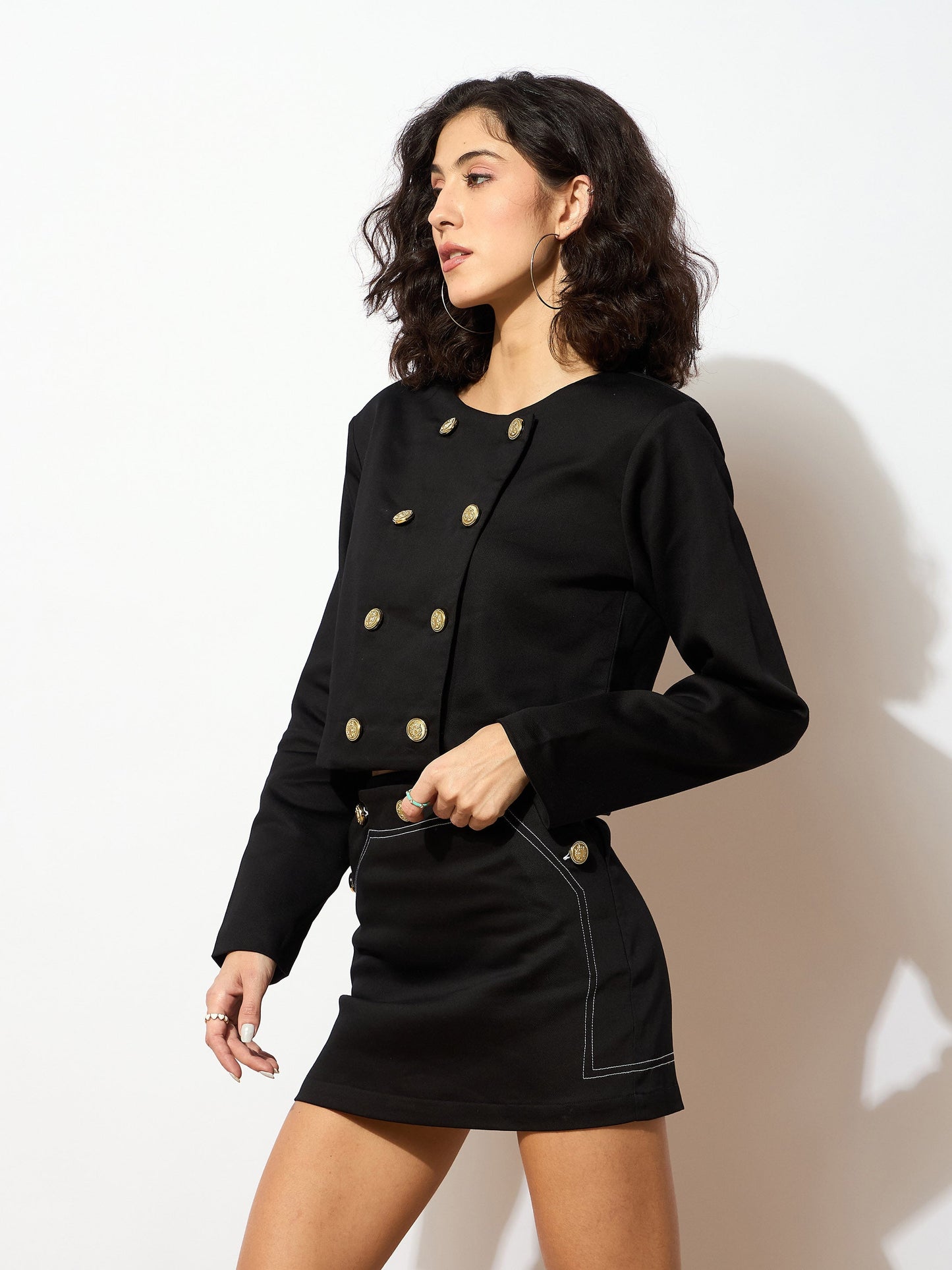 Black Contrast Stitch Short Skirt