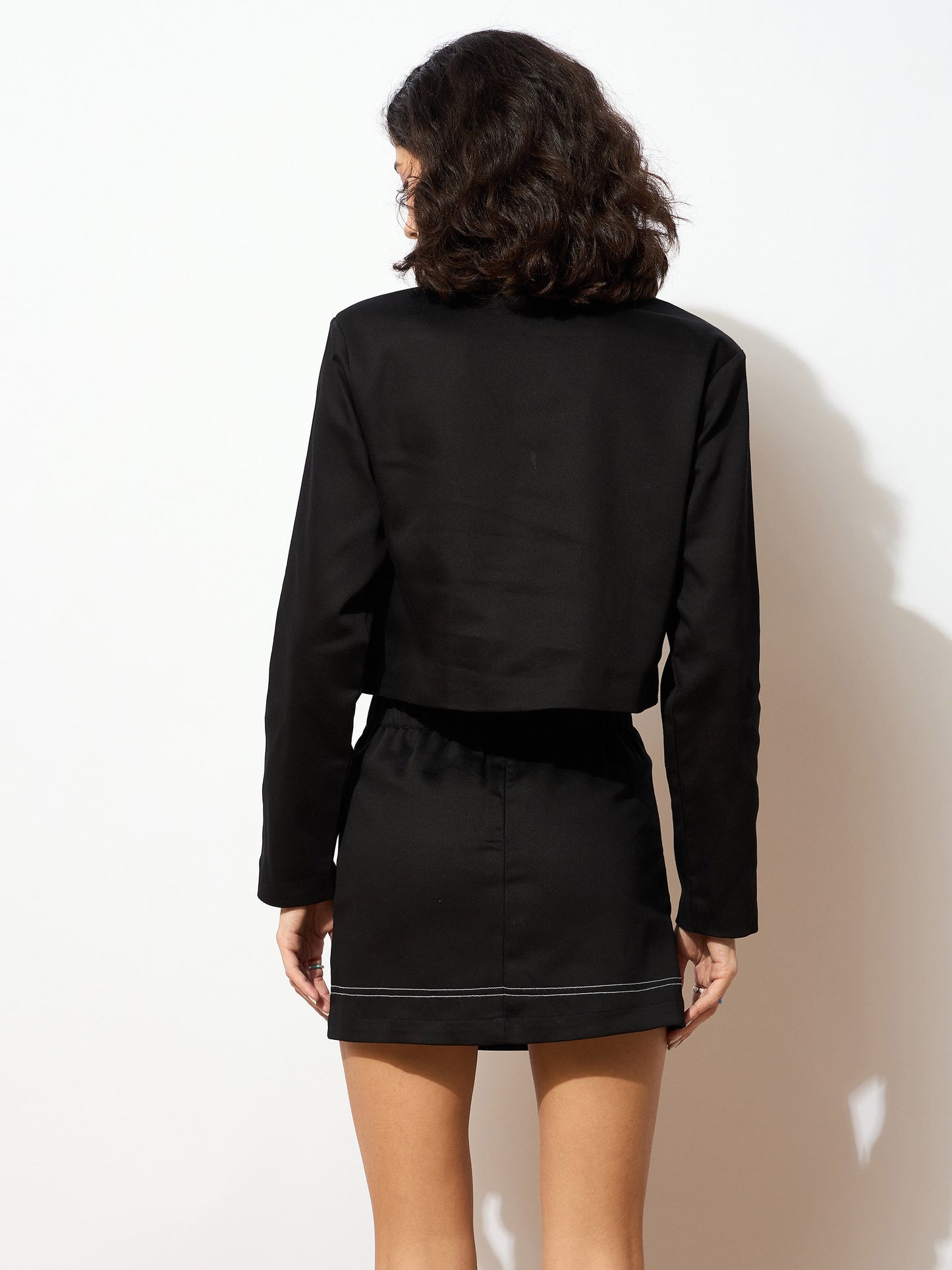 Black Contrast Stitch Short Skirt