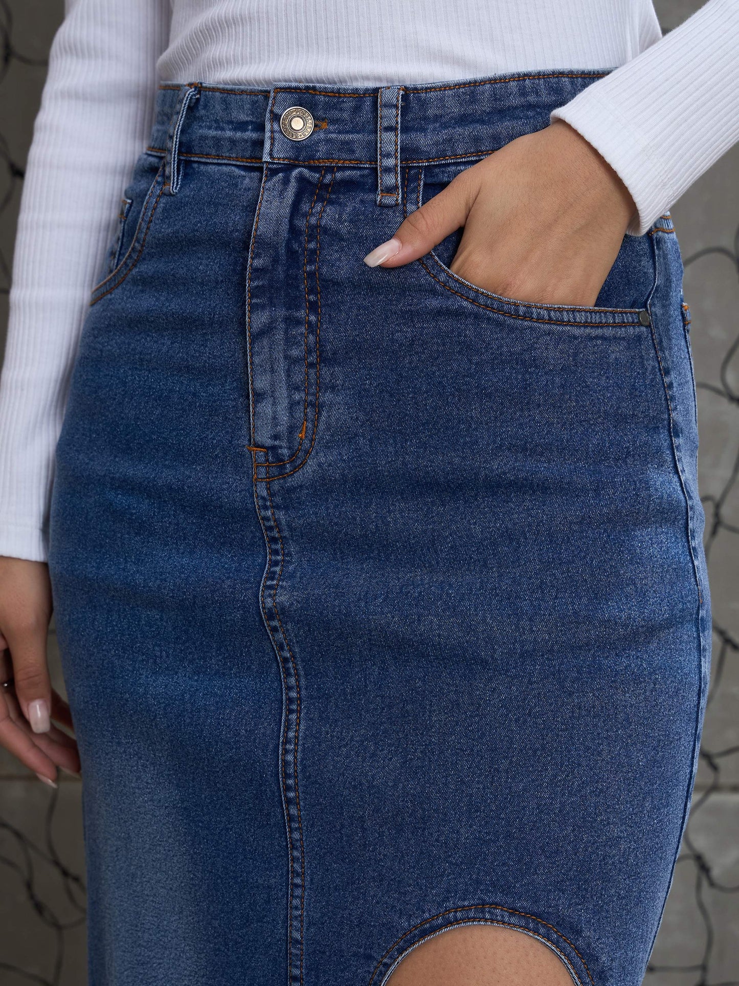 Women Blue Blast Front Slit Maxi Skirt