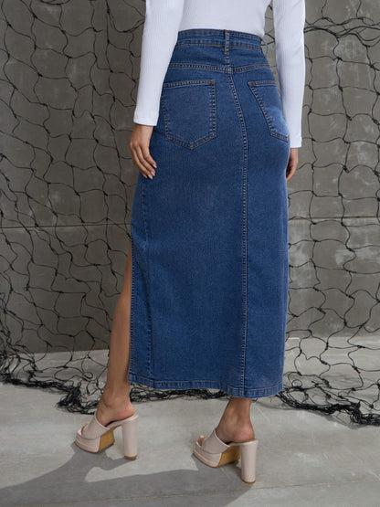 Women Blue Blast Front Slit Maxi Skirt