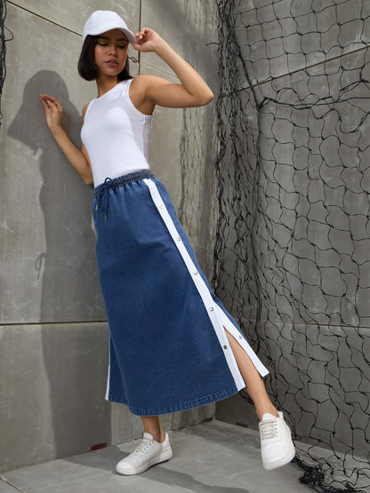 Blue Blast Contrast Tape Maxi Skirt