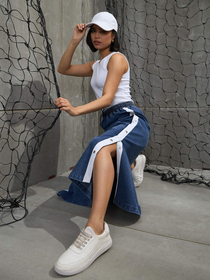 Blue Blast Contrast Tape Maxi Skirt