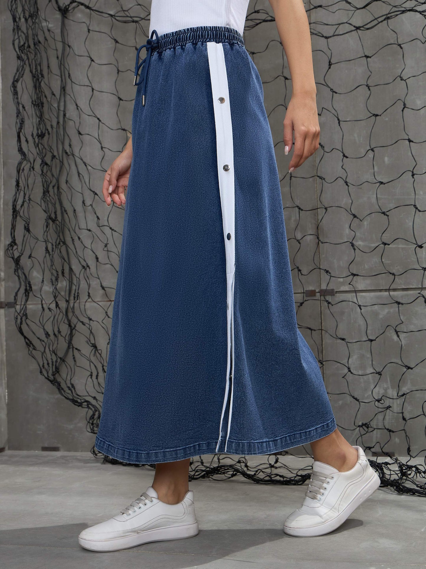 Blue Blast Contrast Tape Maxi Skirt