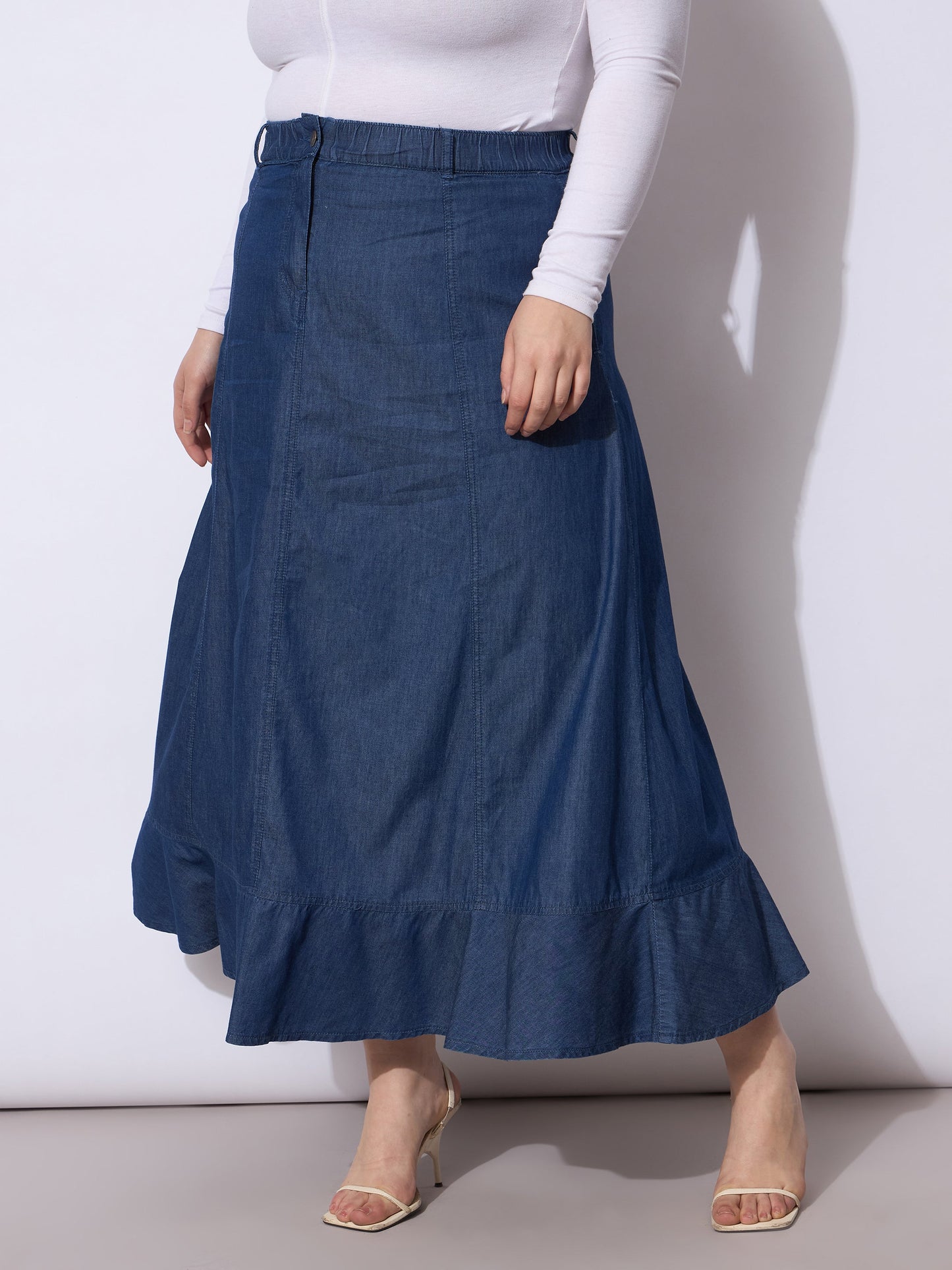 Blue Wash Tencil Frill Hem Skirt