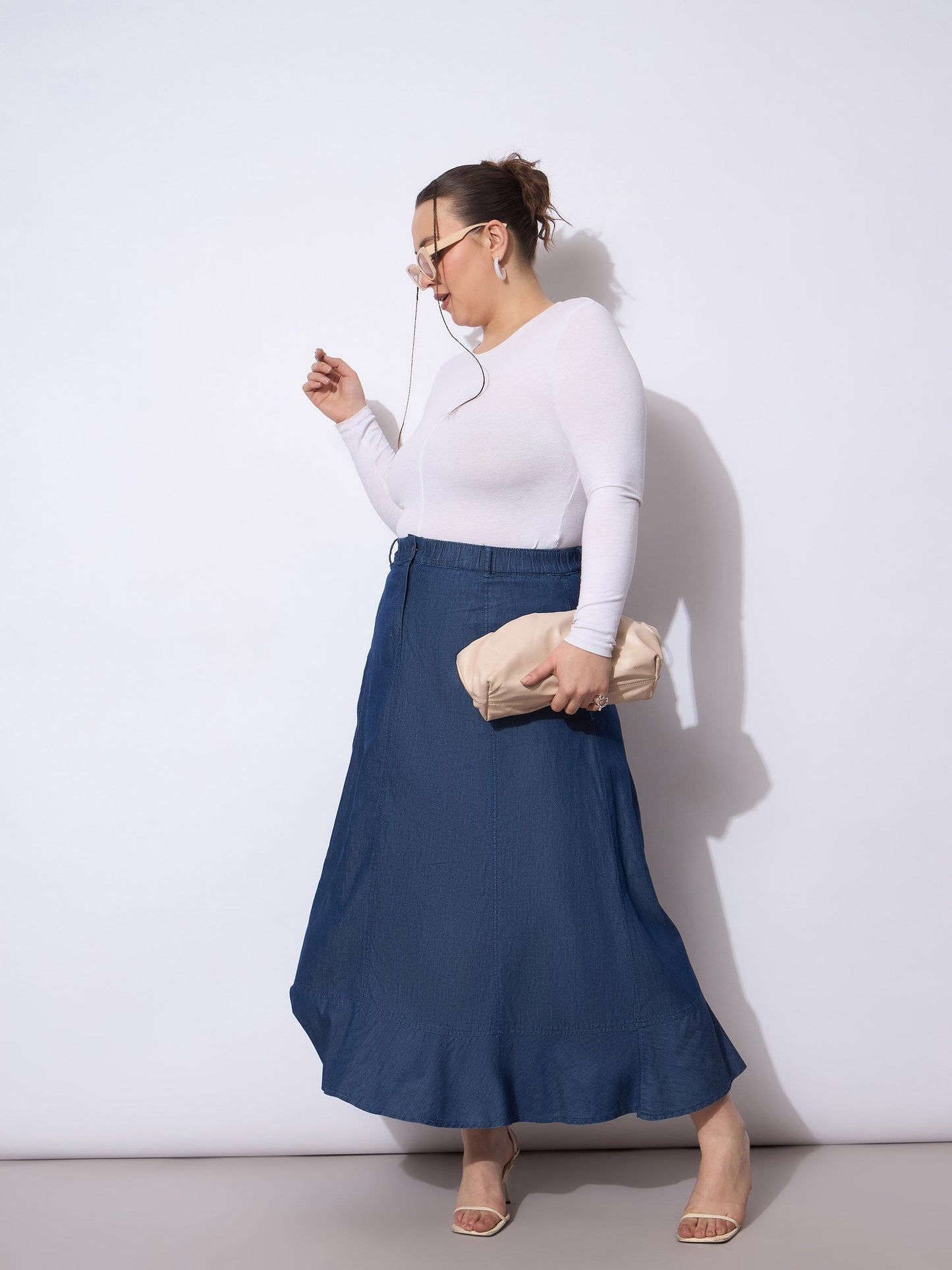 Blue Wash Tencil Frill Hem Skirt