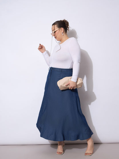 Blue Wash Tencil Frill Hem Skirt