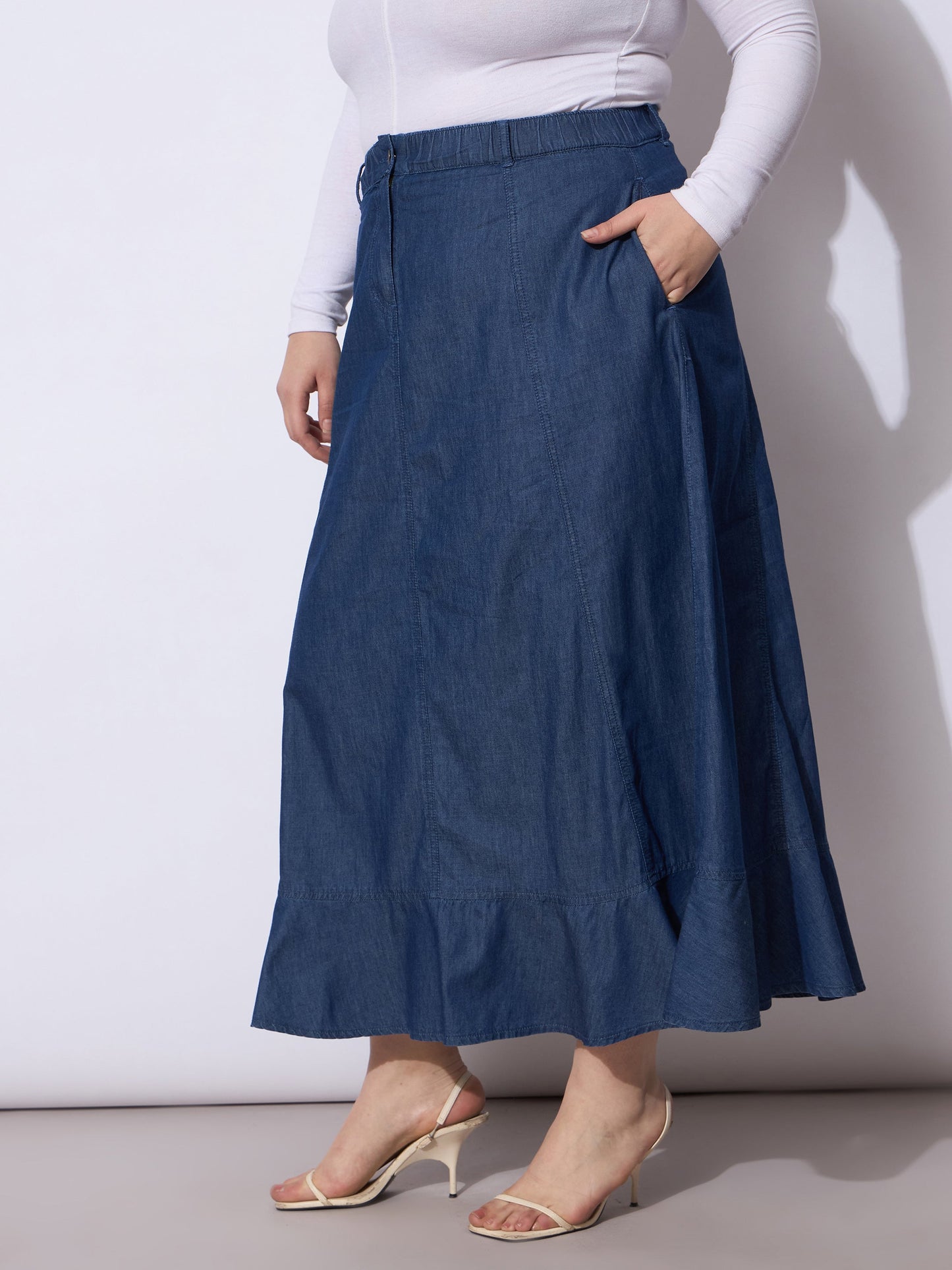 Blue Wash Tencil Frill Hem Skirt