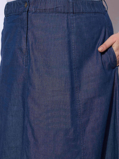 Blue Wash Tencil Frill Hem Skirt