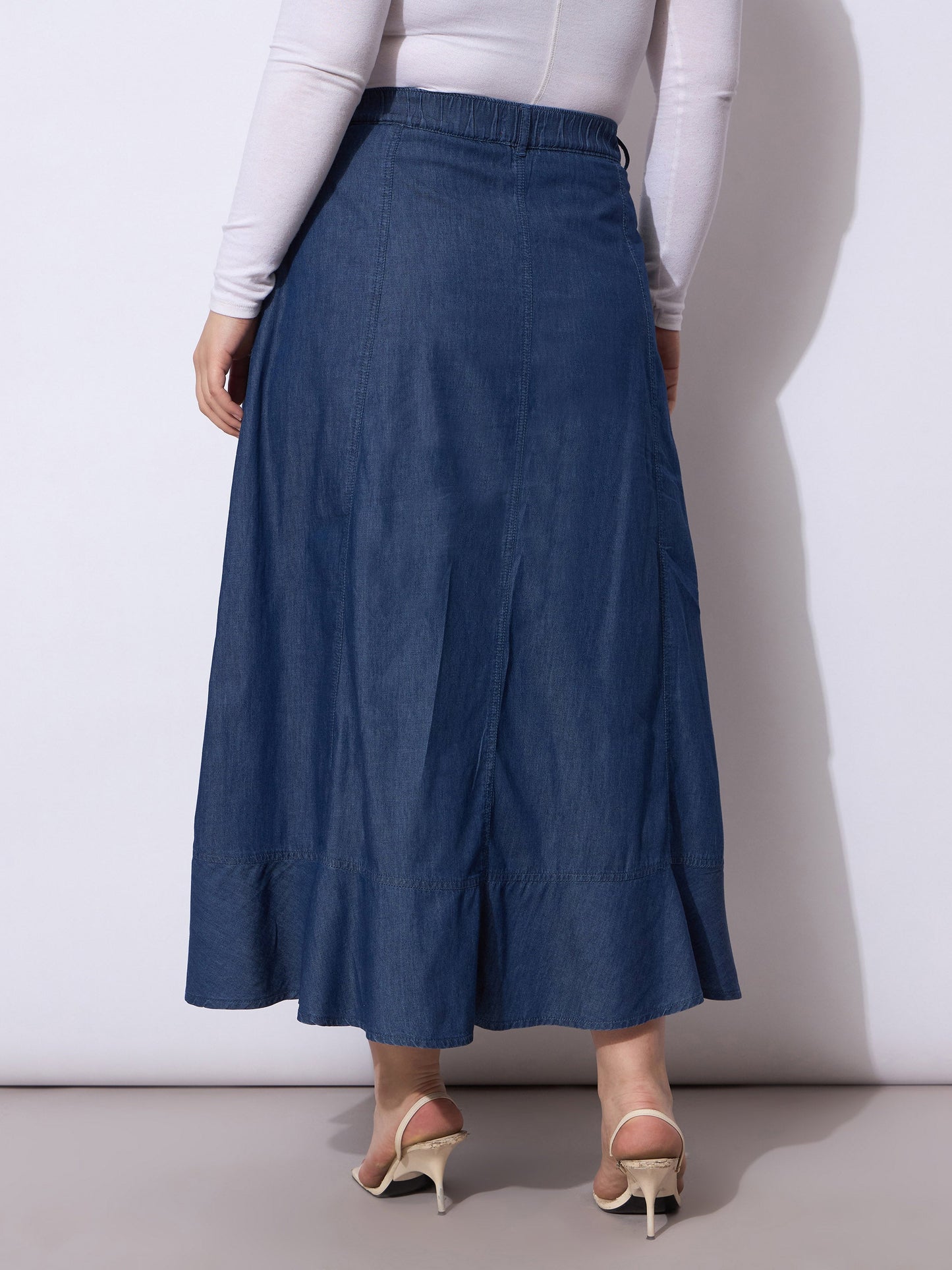 Blue Wash Tencil Frill Hem Skirt