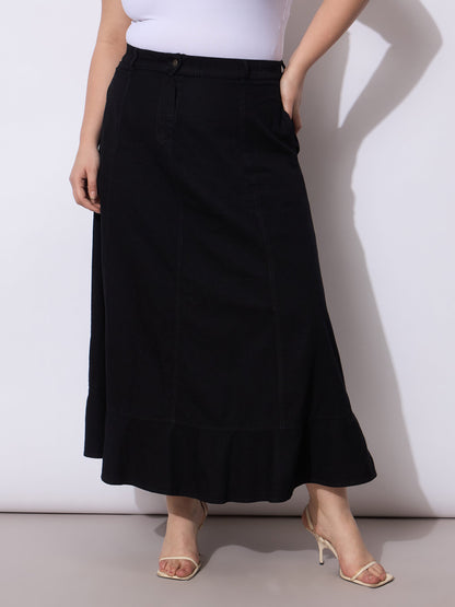 Jet Black Tencil Frill Hem Skirt