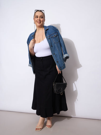Jet Black Tencil Frill Hem Skirt