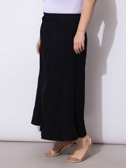 Jet Black Tencil Frill Hem Skirt