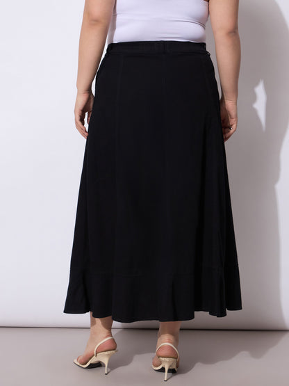 Jet Black Tencil Frill Hem Skirt