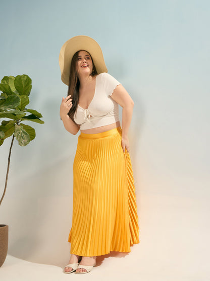 Mustard Accordion Pleated Skirt