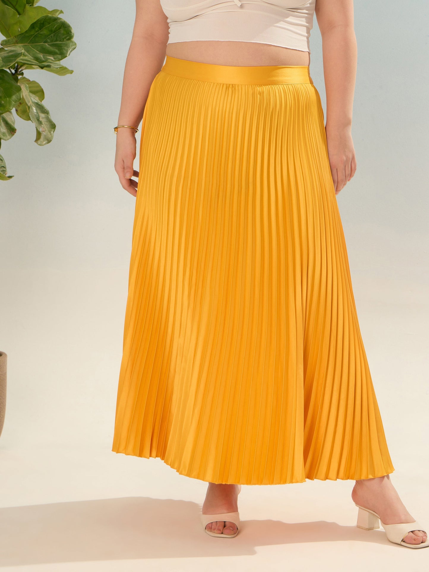 Mustard Accordion Pleated Skirt