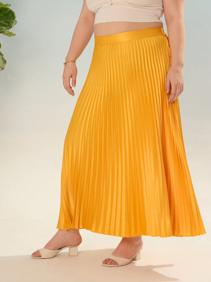 Mustard Accordion Pleated Skirt