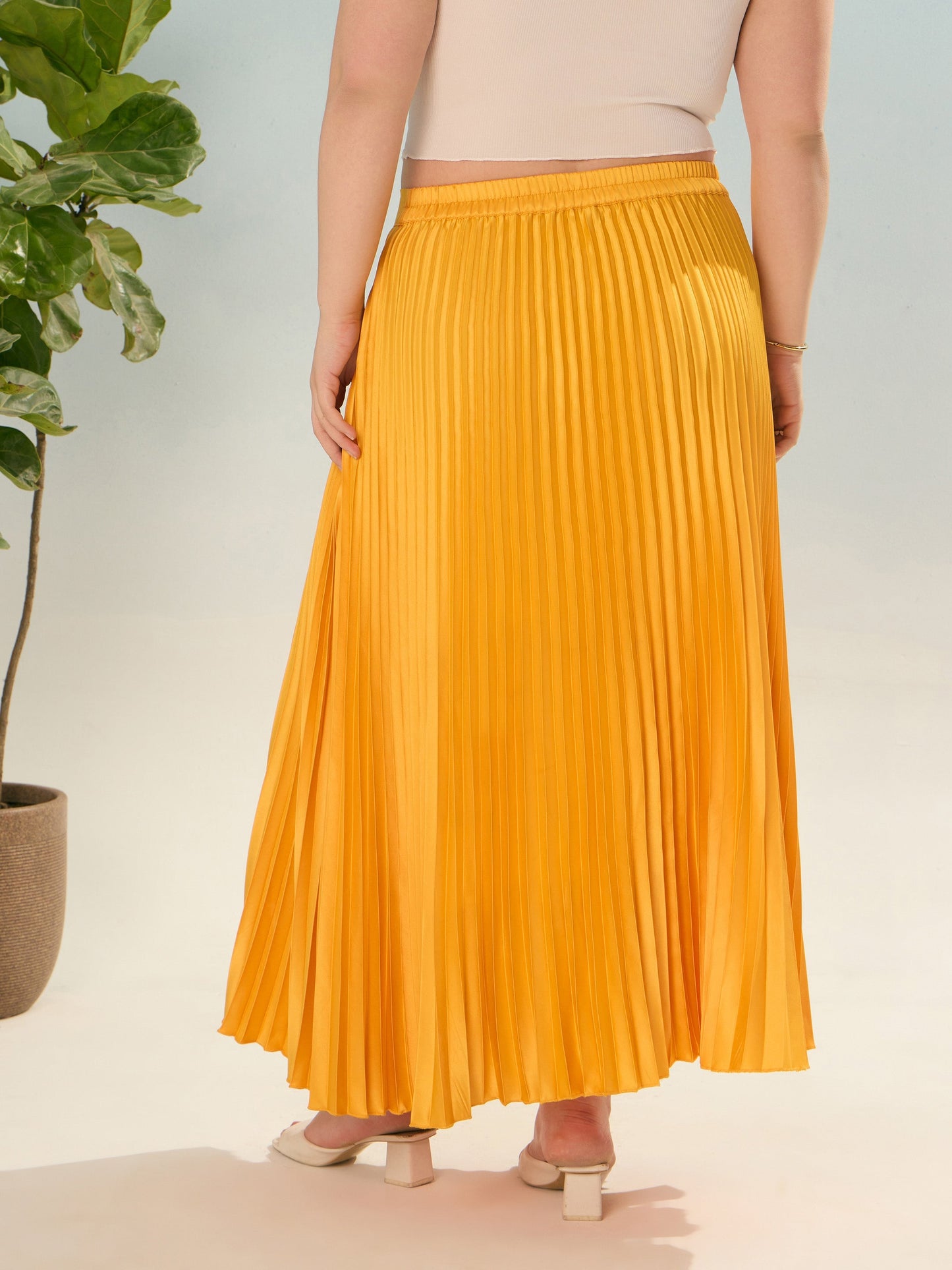 Mustard Accordion Pleated Skirt