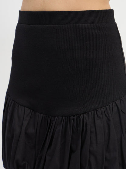 Women Black Rib Balloon Hem Mini Skirt
