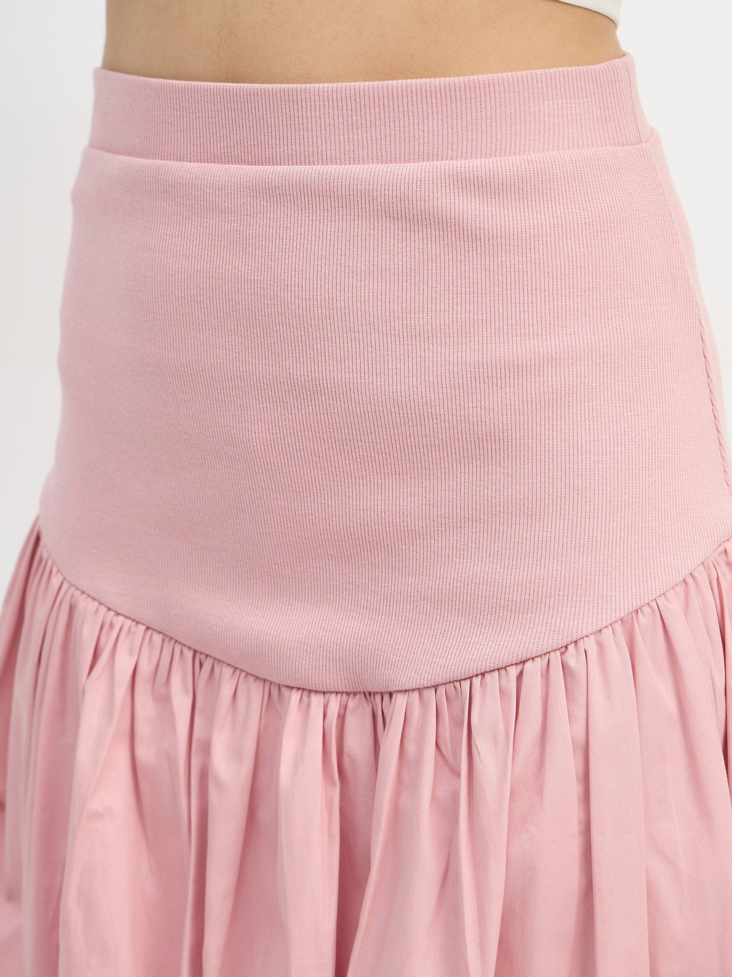Women Pink Rib Balloon Hem Mini Skirt