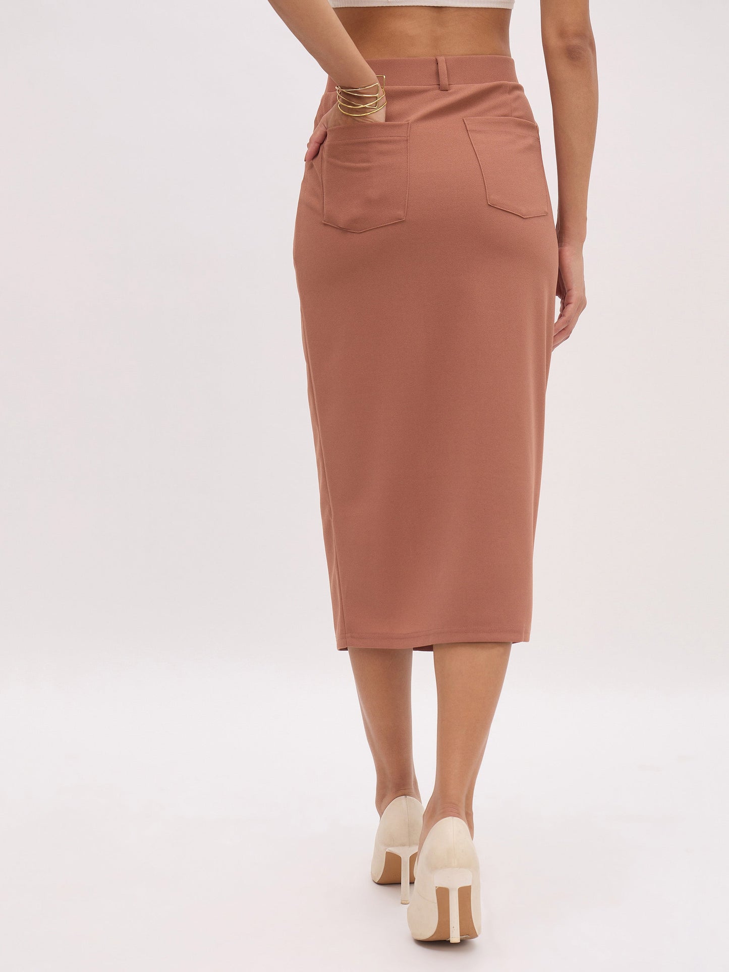 Rust Front Slit Midi Skirt