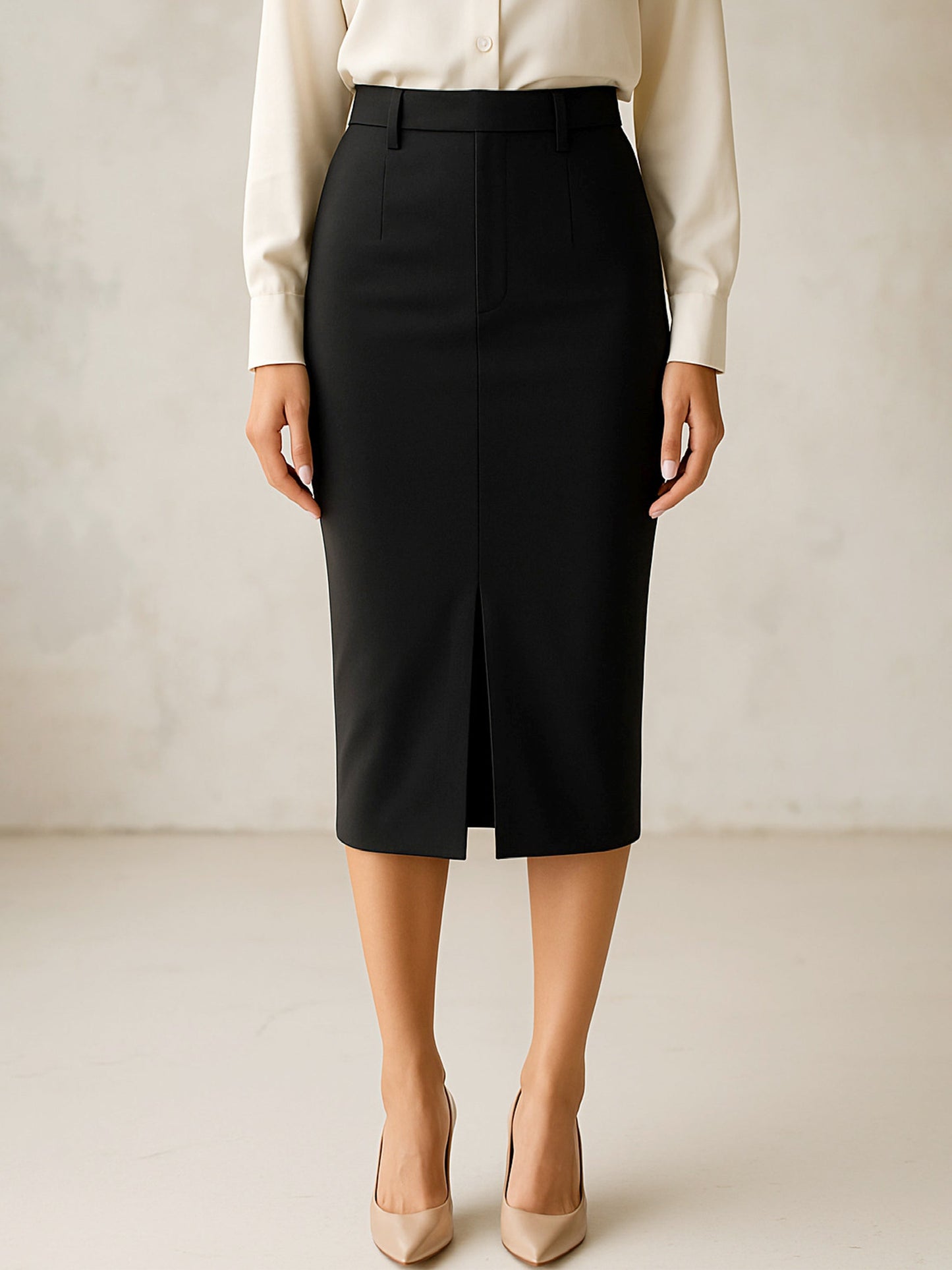 Black Front Slit Skirt