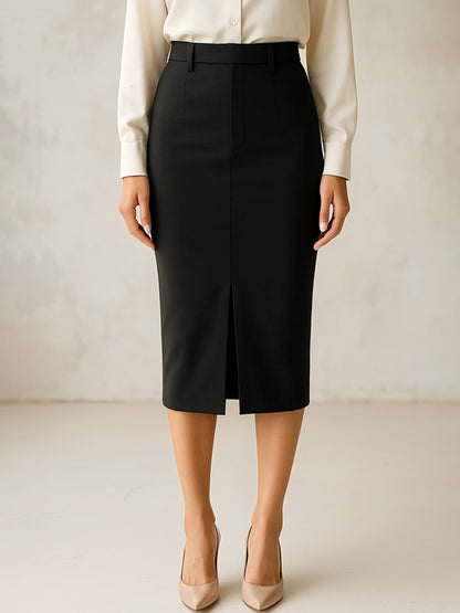 Black Front Slit Skirt