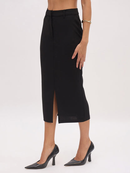 Black Front Slit Skirt