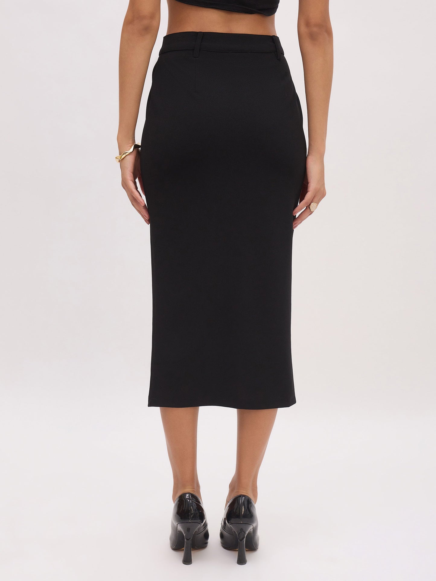 Black Front Slit Skirt