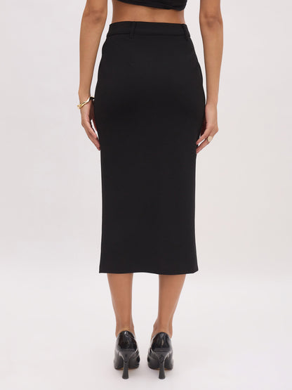 Black Front Slit Skirt