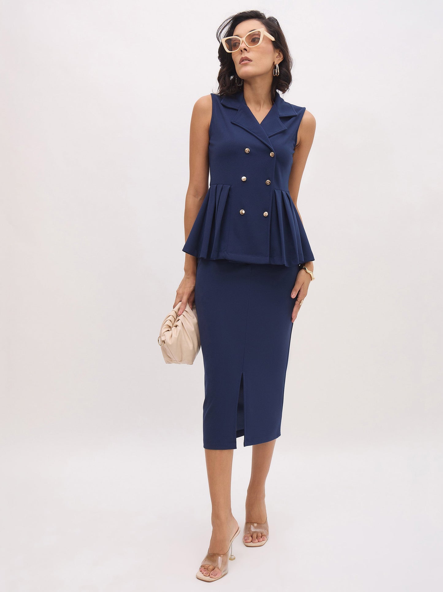 Blue Front Slit Skirt