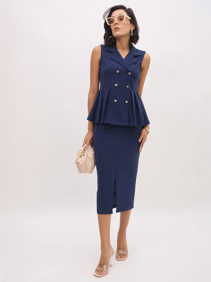 Blue Front Slit Skirt