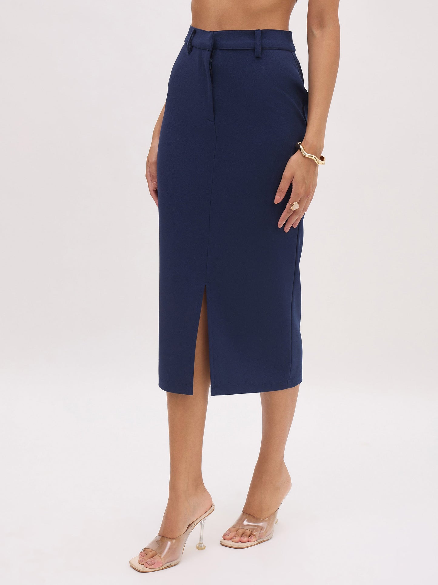 Blue Front Slit Skirt