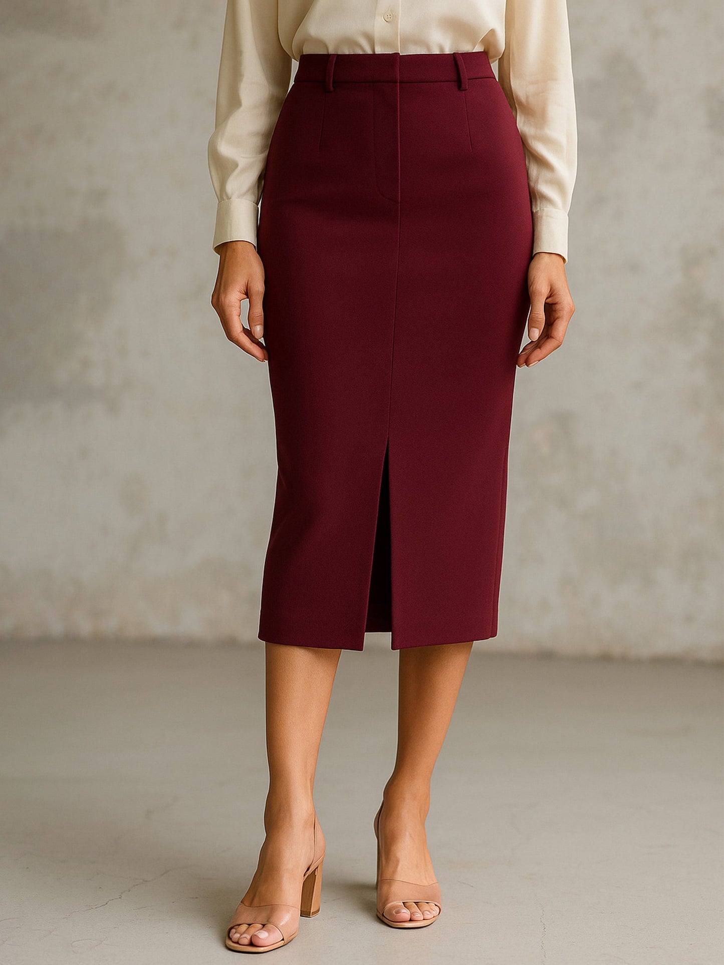 Burgundy Front Slit Skirt