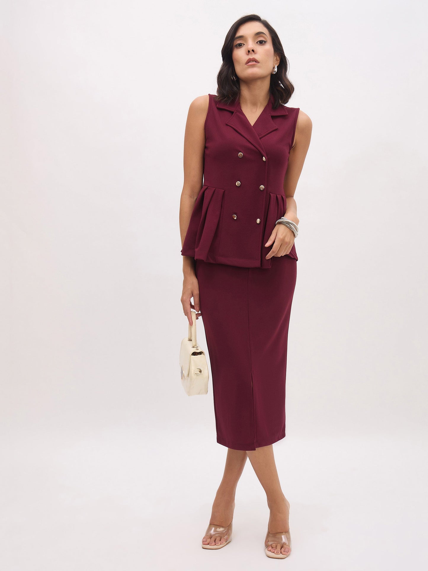 Burgundy Front Slit Skirt