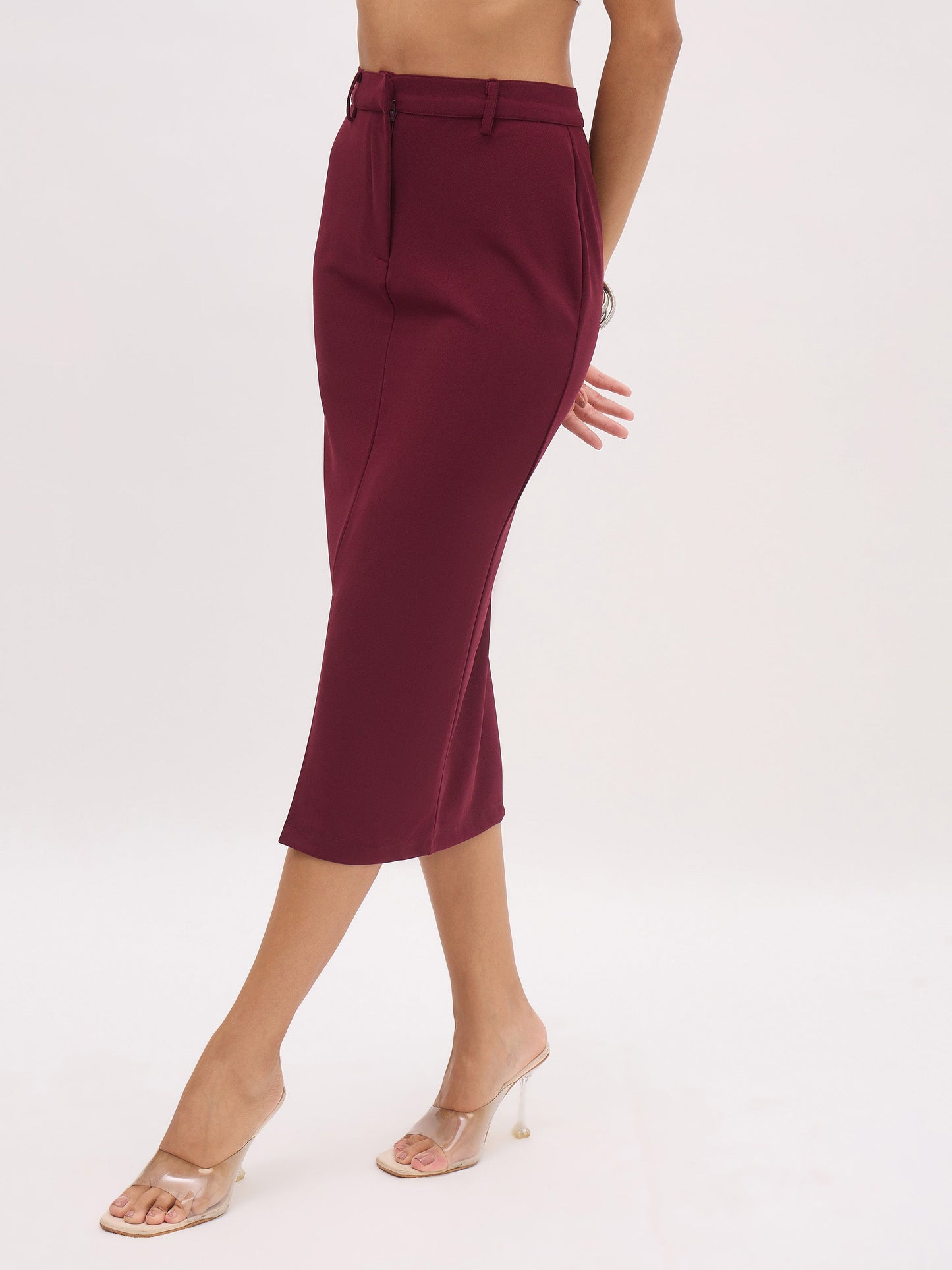 Burgundy Front Slit Skirt