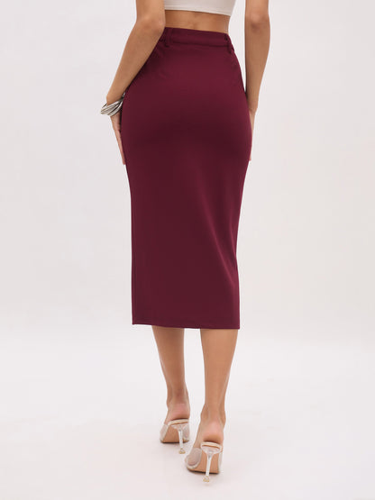 Burgundy Front Slit Skirt