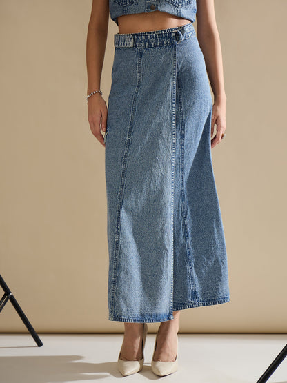 Women Blue Blast Side Pocket Midi Wrap Skirt