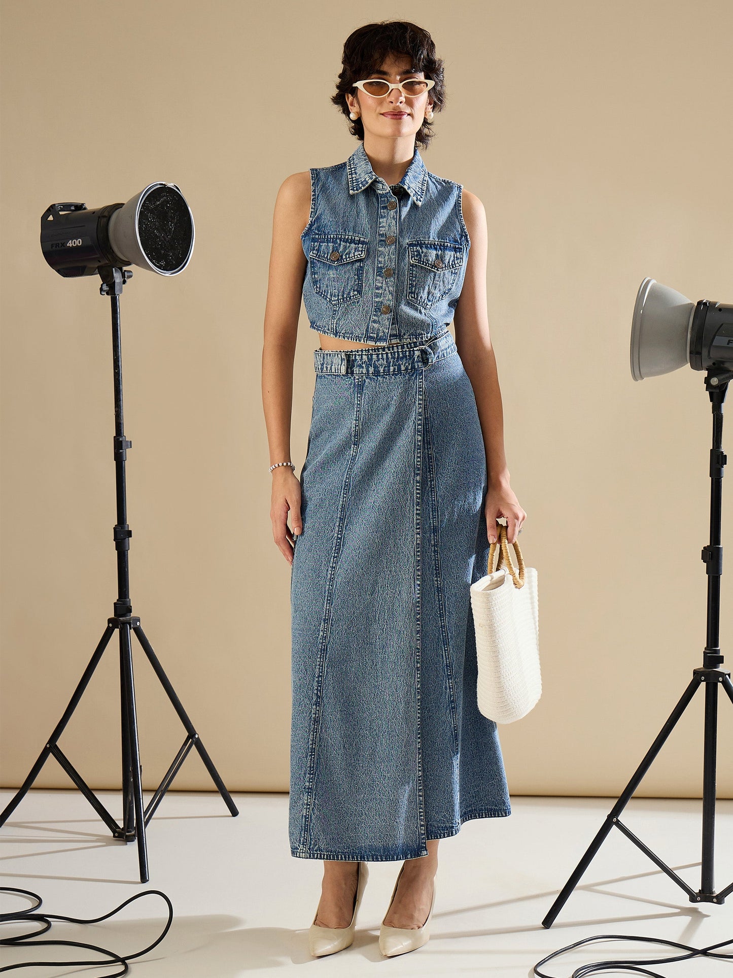 Women Blue Blast Side Pocket Midi Wrap Skirt