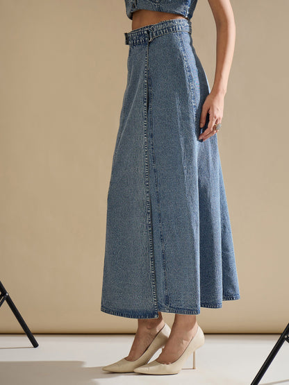 Women Blue Blast Side Pocket Midi Wrap Skirt