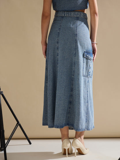 Women Blue Blast Side Pocket Midi Wrap Skirt