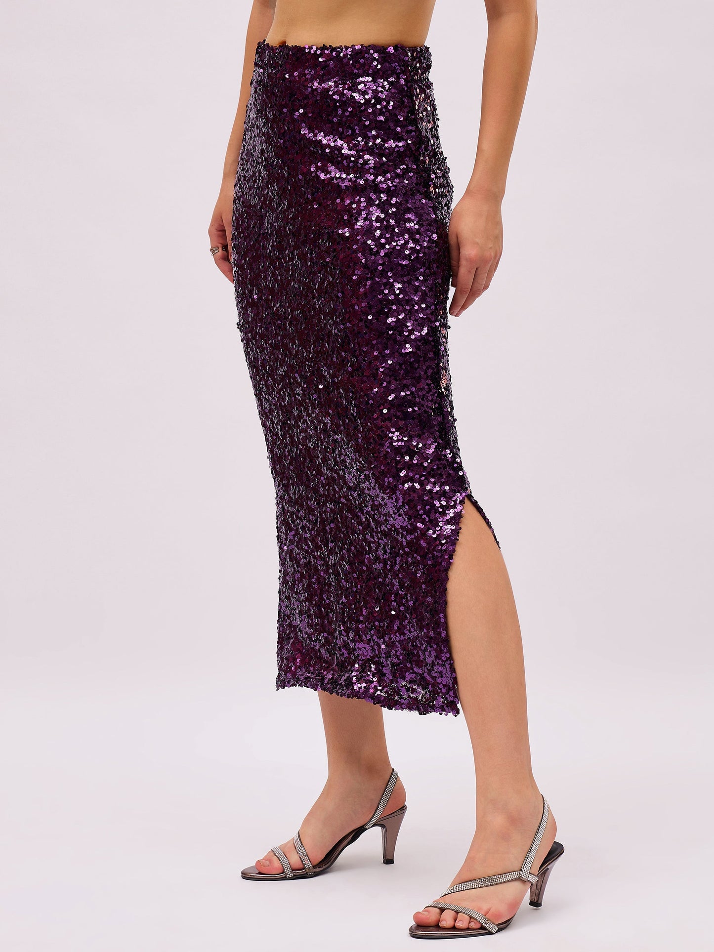 Purple Sequin Pencil Skirt