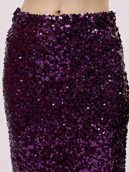 Purple Sequin Pencil Skirt