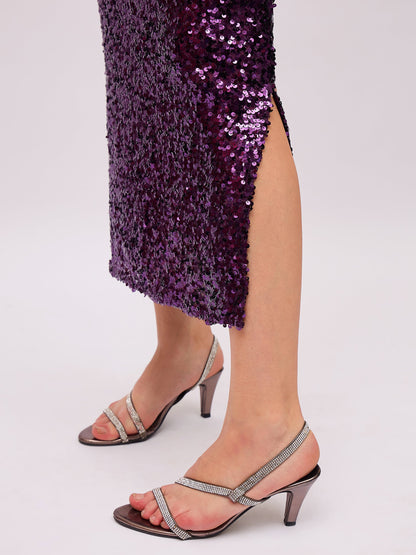 Purple Sequin Pencil Skirt